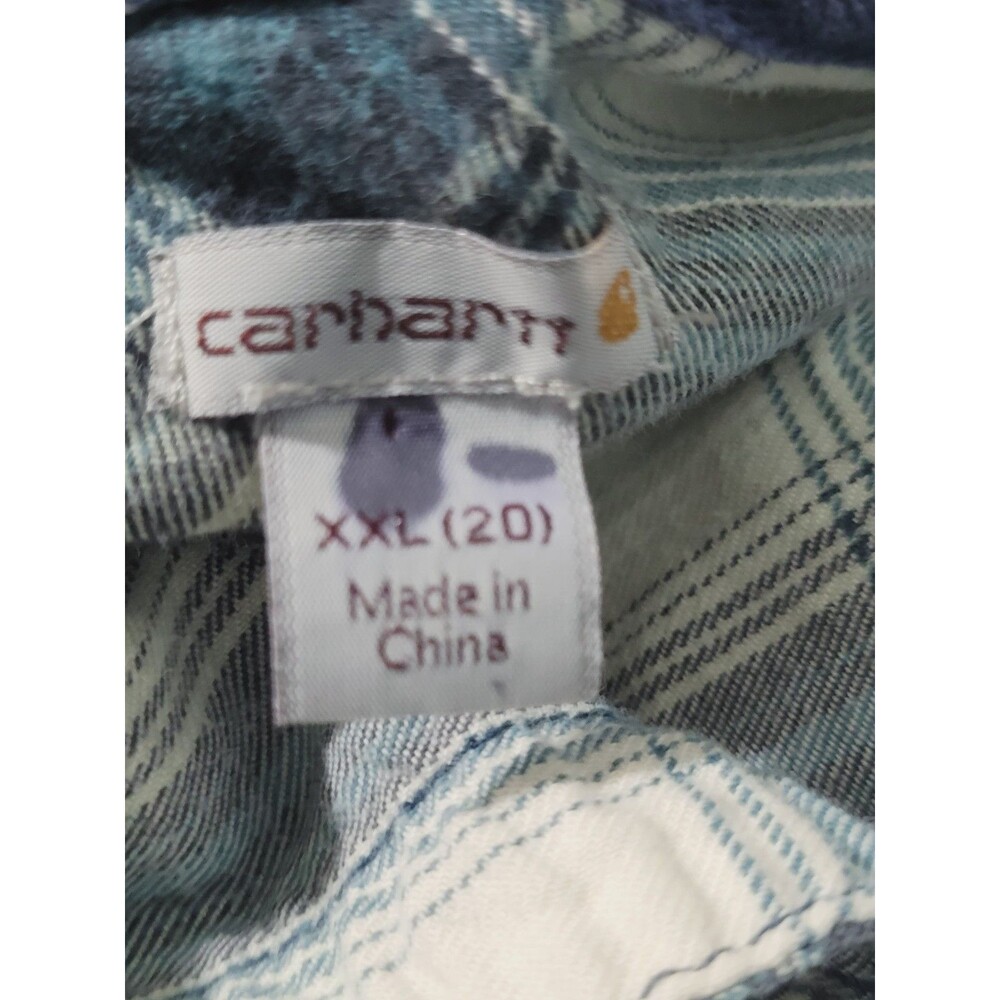 Carhartt XXL size 20 button front hoodie top tunic plaid pockets longsleeve - Picture 10 of 14